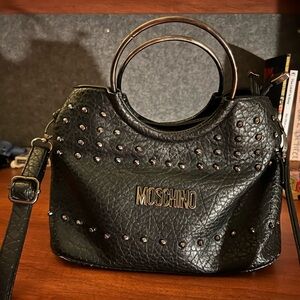 Moschino Black Studded Shoulder Bag with Ring Handles
